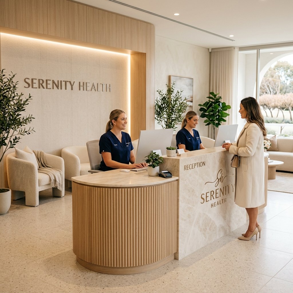 Luxurious aesthetic clinic reception office desk environment