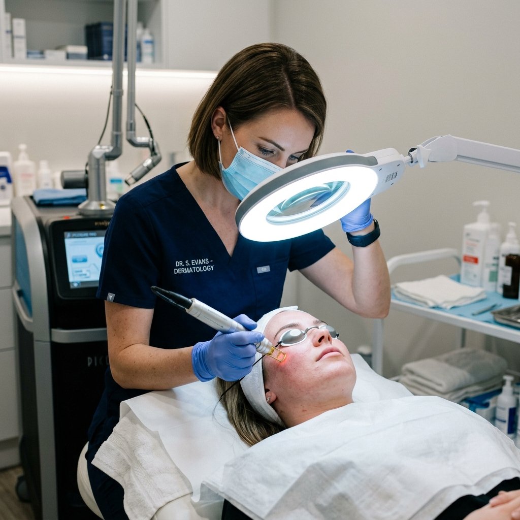 Clinical clinician performing dermatology skin treatment