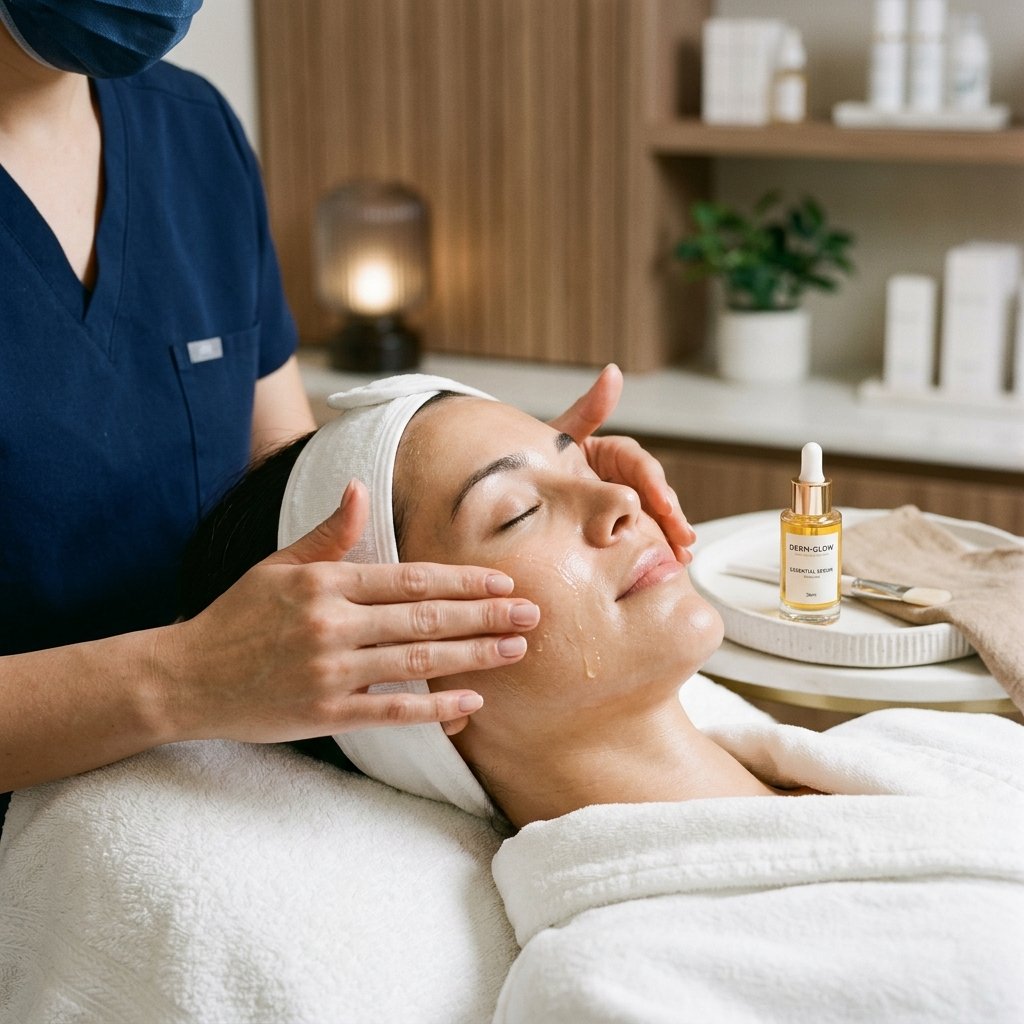Patient receiving clinical dermatology skin facial treatment