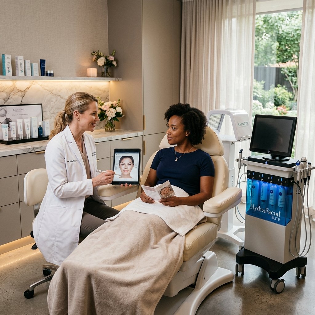 Clinical doctor consulting a patient about aesthetic treatment plans