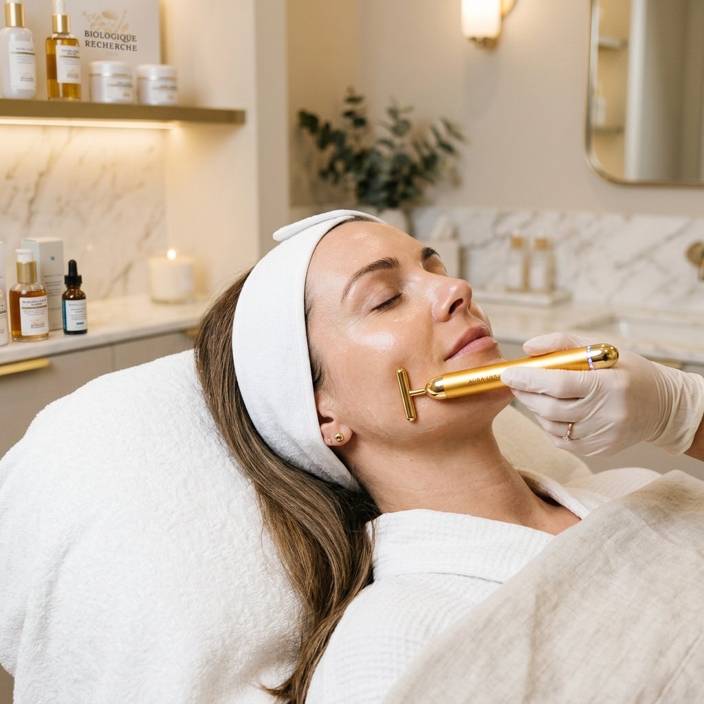 Patient receiving gold wand facial care