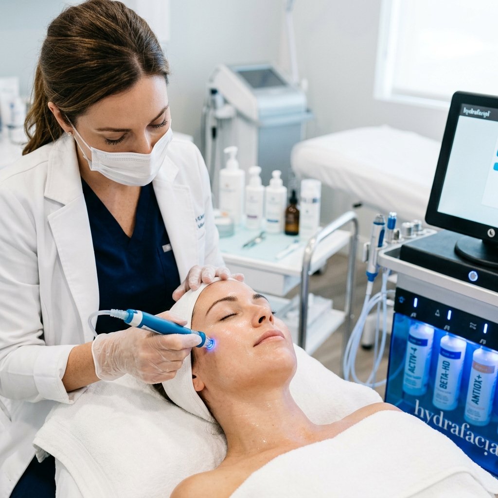 Patient receiving hydro-facial skin renewal